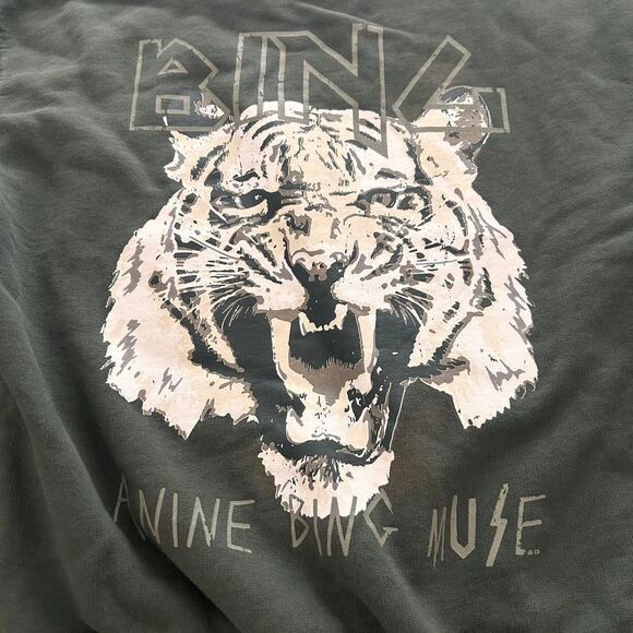 ANINE BING forest green White Tiger Graphic Pullover S | Organic Cotton Street L - Picture 4 of 8